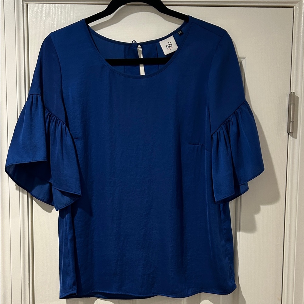 CAbi Women's Deep Blue Flutter Sleeve Blouse